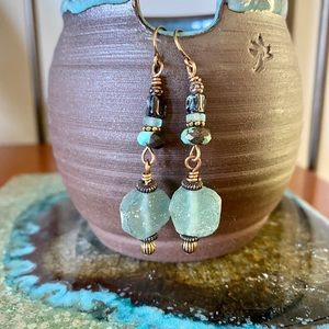 Ancient Roman Glass & Turquoise Earrings